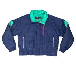 Vintage Edelweiss Ski Jacket Mens XL Extra Large Navy Nylon Filled Puffer Winter